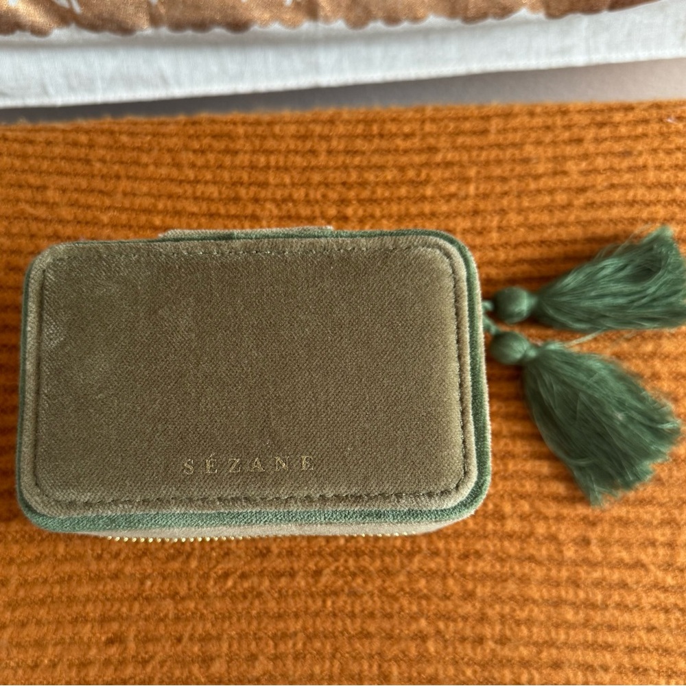 Sézane Green Velvet Travel Jewelry Case